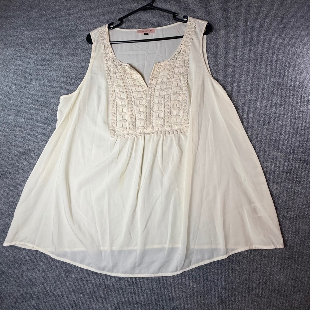 East Adeline Womens 2X Cream Crochet Lace‎ Bib Chiffon Sleeveless Boho Tank Top